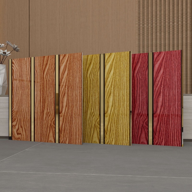Pvc Panel Background - 高級木目調ウォールパネル ゴールドトリム付き 自己粘着壁紙 ホームデコレーションウォールボード リビングルーム テレビ背景用
