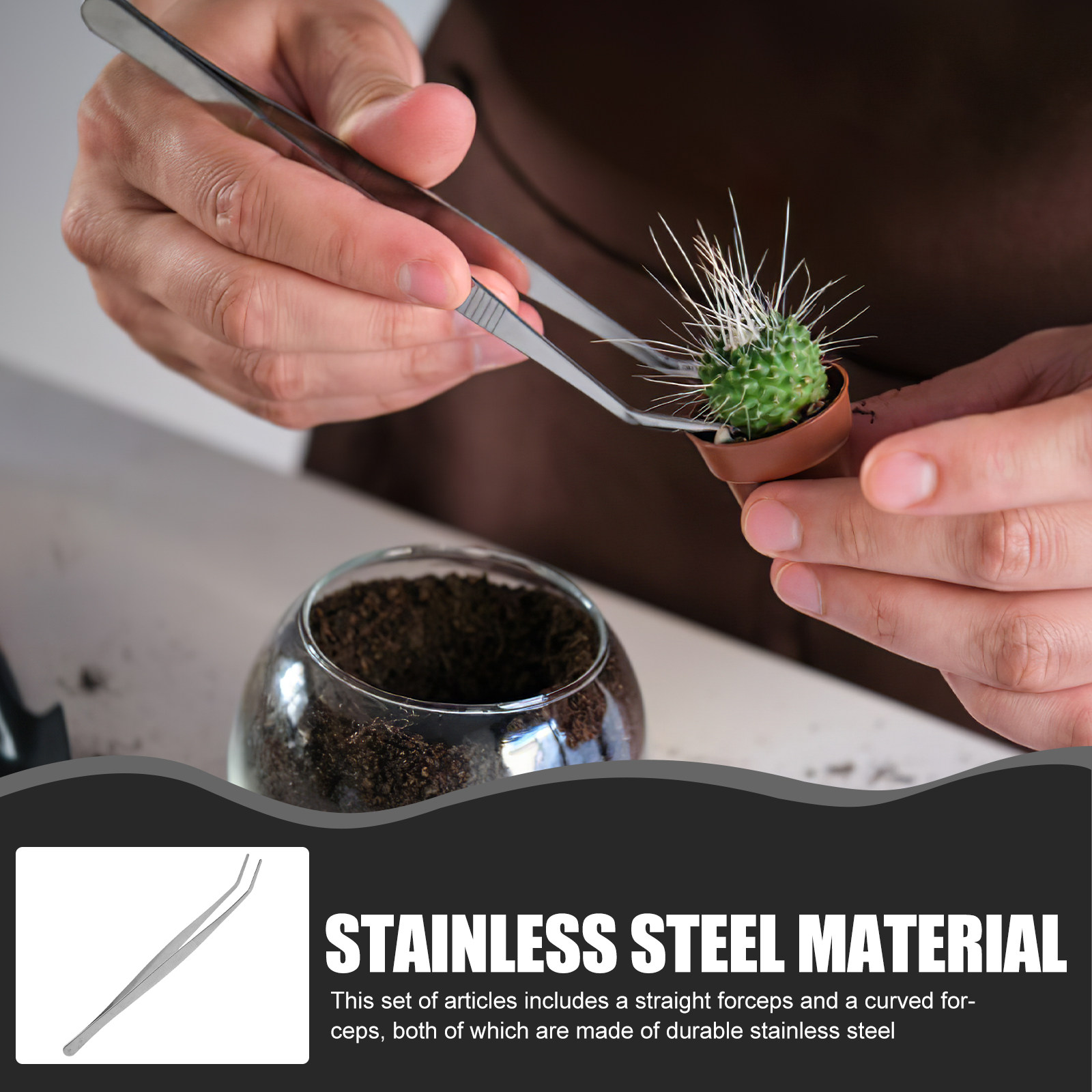 Feeding Tong Stainless - 2個セット ステンレス製ピンセット シルバー ストレート・カーブ型 工業用アングルフィードトング 縫製・DIY衣料用