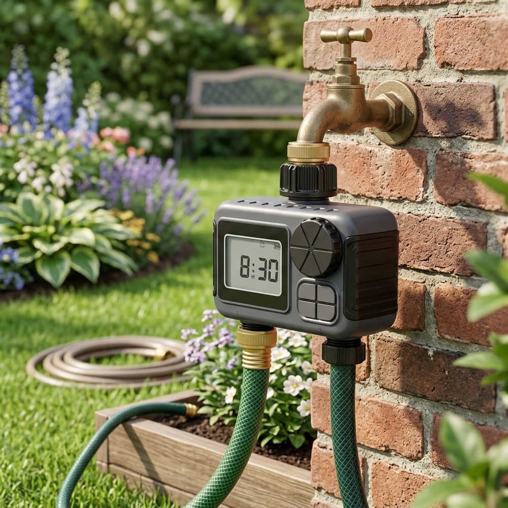 Timer Dual Outlet - 庭用灌漑タイマー、デュアルアウトレット、ABSハウジング、芝生スプリンクラー、パティオミスト、ペットの給水、プールの給水用