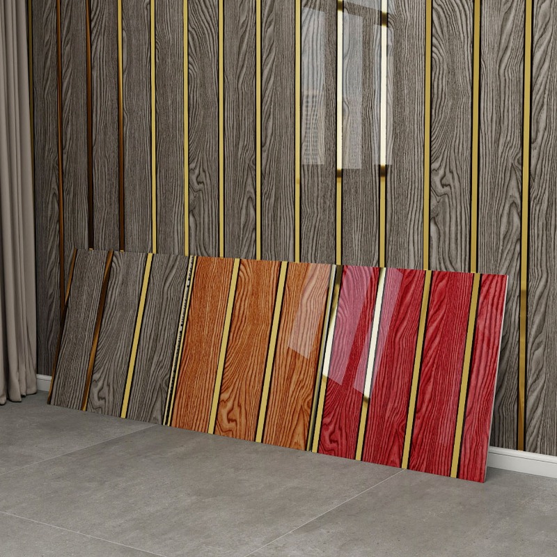 高級木目調ウォールパネル ゴールドトリム付き 自己粘着壁紙  - Pvc Panel Background のレビューと価格